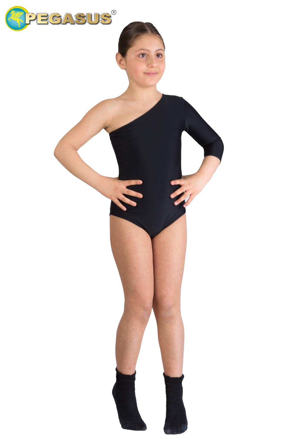 BODY DANZA LYCRA MONOSPALLA MANICA TRE QUARTI NERO BAMBINA